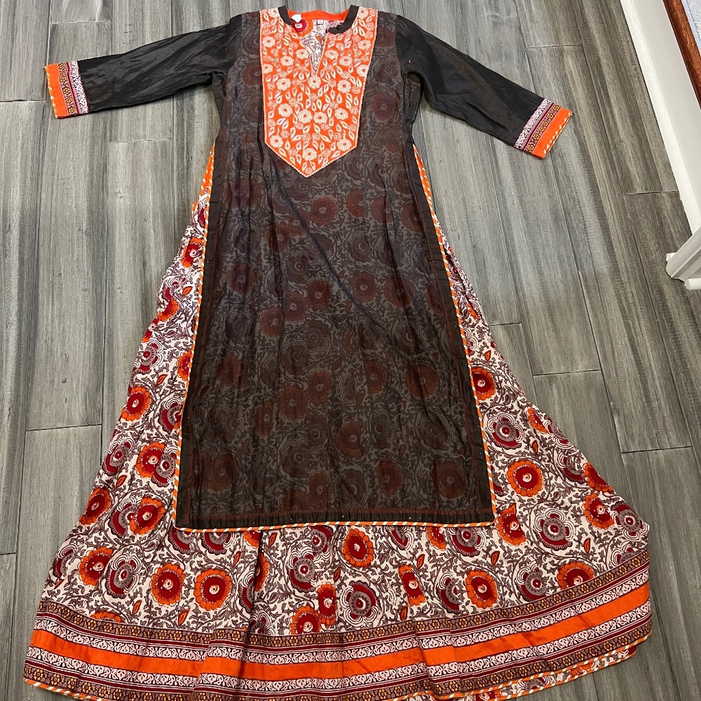 Unique 2-piece Orange Floral Long Salwar Top!